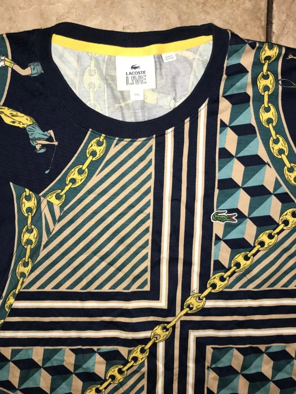 Men's Vintage Lacoste Live Scarf Shirt & Shorts Set-Golf, Tennis, Chains-Size 2X